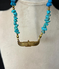 Turquoise Chip Necklace | Handmade Winged Goddess Pendant, Egyptian Jewelry