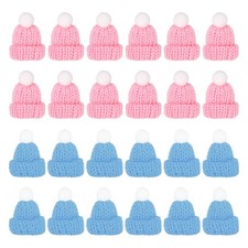 24Pcs Pink Sky Blue Mini Christmas Knit Hats Miniature Doll Hats for DIY Hair