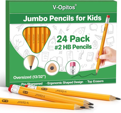 24 Pack Jumbo #2 HB Pencils for Kids, Triangle Shape Pre-Sharpened Wood-Cased Pe