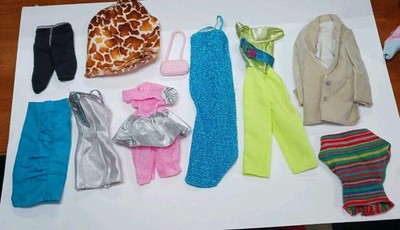 Vintage Barbie Size Doll Clothes Lot Dresses Pants Skirts Coat Shirt Purse