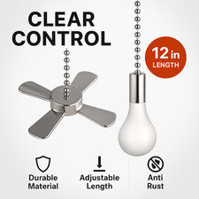 Ceiling Fan Pull Chain Set Light Bulb Fan Ornaments Nickel Beaded Extension 13.6