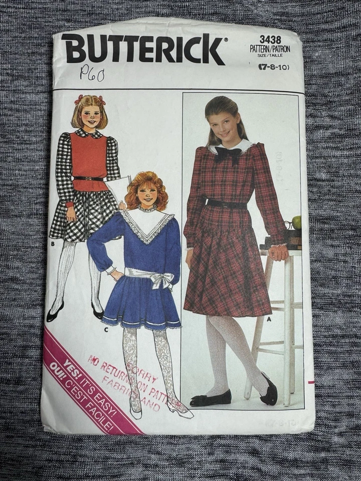 VTG Butterick Pattern 3438 Girls Dress SZ 7-10 CUT Complete  - Image 2 of 4