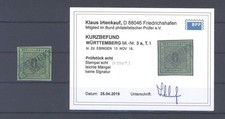 W&uuml;rttemberg Michel Nummer 3 mit gutem Stempel 250 P., Befund BPP (12846)