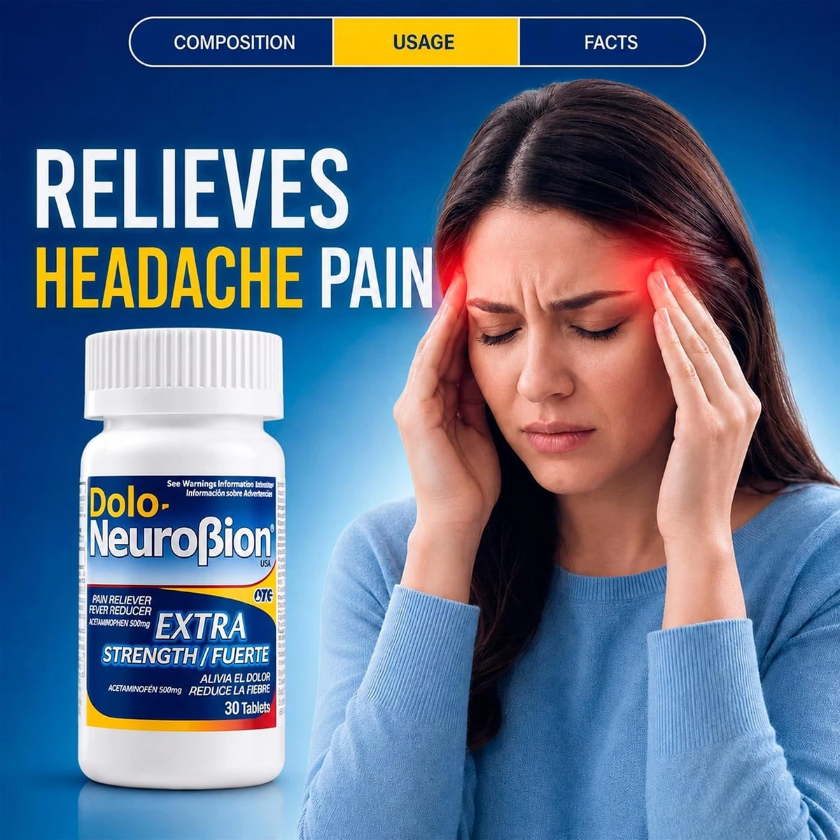 Dolo Neurobion 30 Comprimidos - Analgésico, Reductor de Fiebre, Fuerza Extra, Fuerte