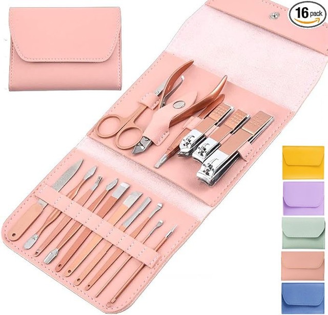 16 Pcs Nail Clippers Set Stainless Steel Manicure Pedicure Cuticle Grooming Tool
