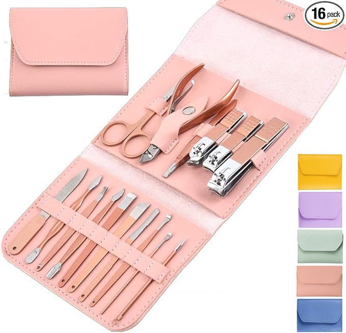 16 Pcs Nail Clippers Set Stainless Steel Manicure Pedicure Cuticle Grooming Tool