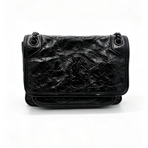 Saint Laurent YSL Niki Black Leather V-Quilted Crossbody Bag