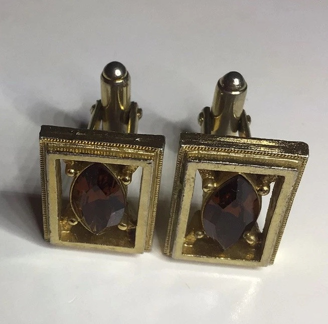 Anson Rectangular Gold Tone Cufflinks With Amber … - image 13