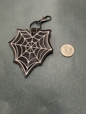 Black White Spiderweb Bag Charm Key Ring B16 Halloween Spooky Witchy