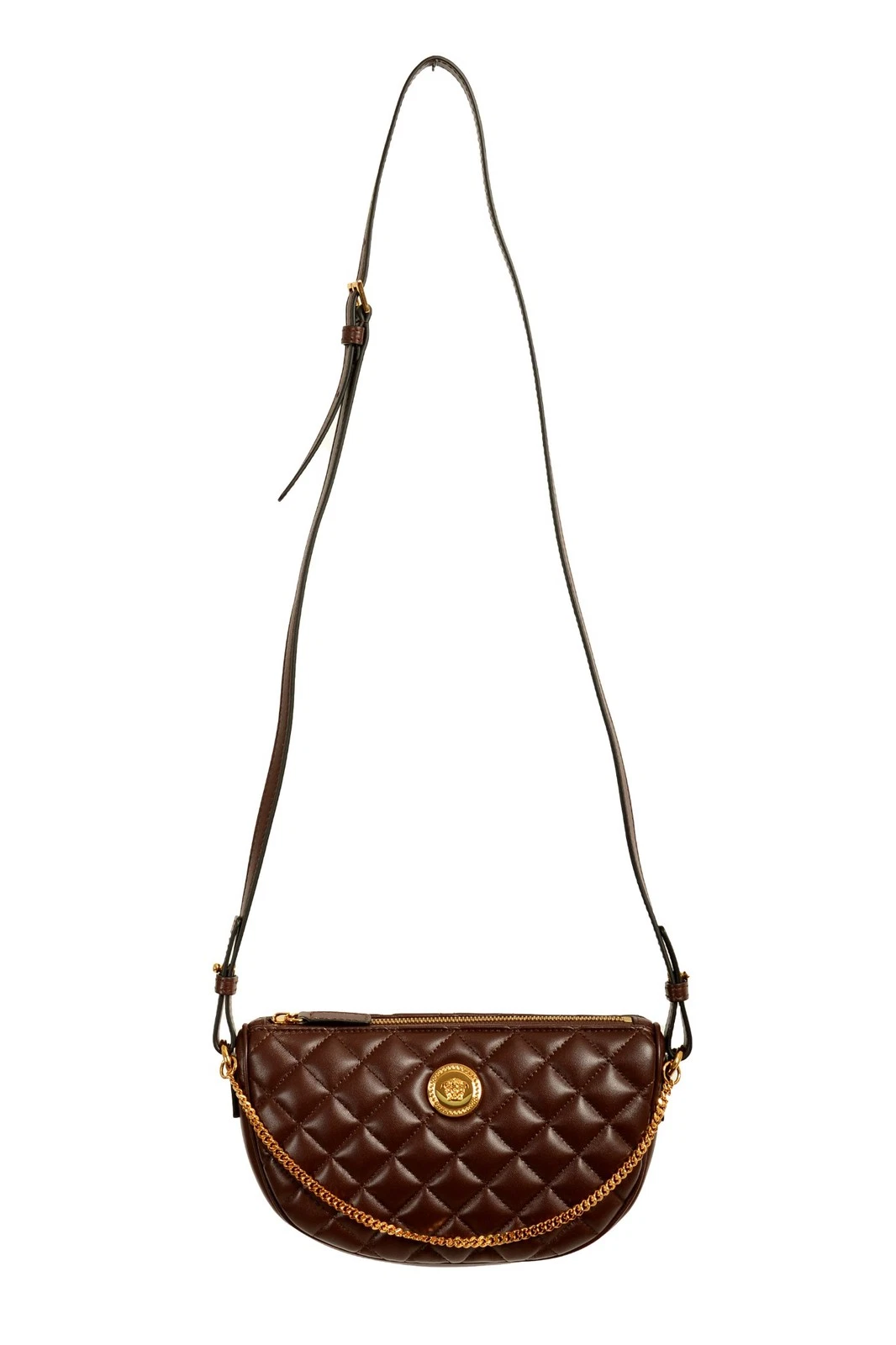 Versace — Versace Women's Leather Gold Medusa Quilted Half Moon Chain Handbag Shoulder Bag