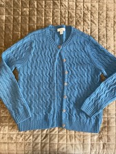 Appleseed  s Teal Blue Wool Button Up Front Cardigan sweater Cable knit Sz PM