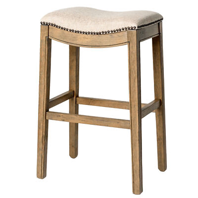 Maven Lane Adrien Saddle Barstool in Natural Wood Finish w/ Fabric Upholstery