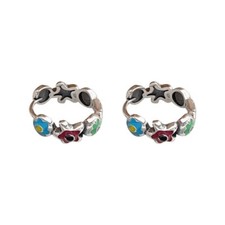 Women Retro 925 Silver Enamel Daisy Flower Huggie Hoop Earrings 15mm Gift A7