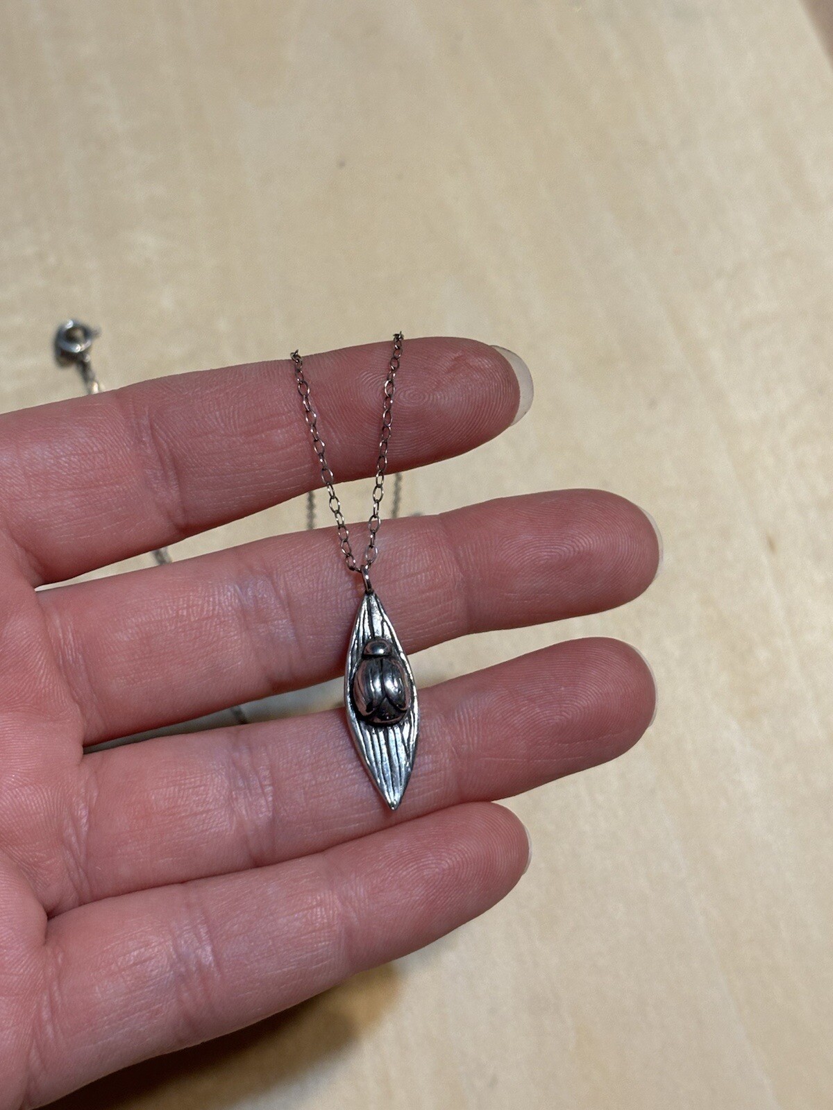 Solid Sterling Silver Insect Beetle Bug On Leaf P… - image 2