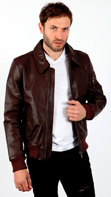 Veste Aviateur Homme Cuir Bordeaux - Type A2 Bomber - Taille L - Neuf Avec étiquettes - Marque Infinity