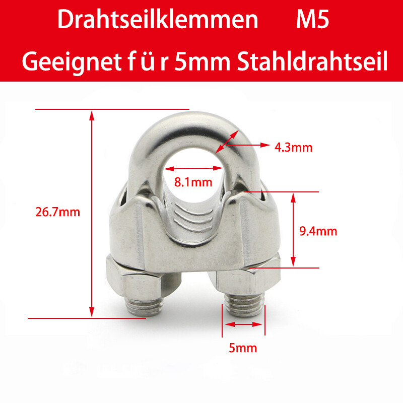 20 Stück M5 Drahtseilklemmen Aus 304 Edelstahl – Korrosionsbeständig, Für Bau, Industrie & Transport