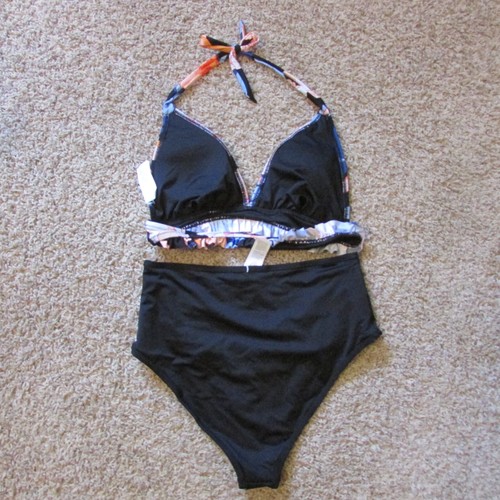 Reggiseno nuovo con etichette Cupshe grande nero pesca floreale imbottitura vita alta bikini - Foto 2 di 2