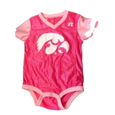 Russell Girls Baby Infant Size 12 months Pink 1 Piece Bodysuit Romper Iowa Hawke