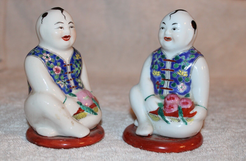 Fino par antiguo vintage de porcelana esmaltada esmaltada chino gemelos niños - Imagen 1 de 8