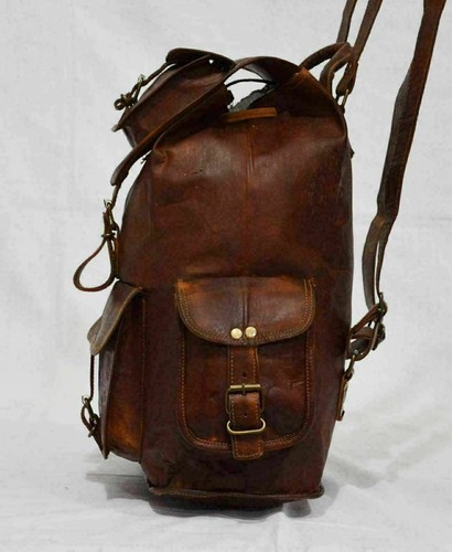 Genuine Goat Leather Large Men's Vintage Backpack Travel Rucksack Laptop Gym Bag - Picture 2 of 6
