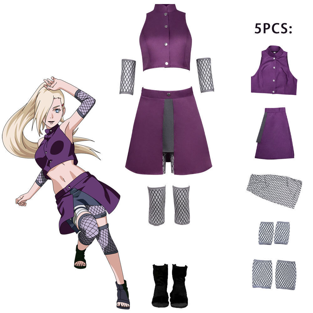 Ino Yamanaka Naruto Anime Cosplay Halloween Costume 5 Piece Outfit Set S-2XL