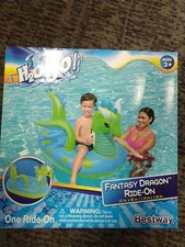 H20GO! Bestway Fantasy Dragon Kids Ride-On Pool Float-53"x56"  -F2B
