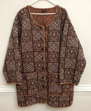 Jublie Kantha Jacket Coat Women One Size Lagenlook Boho Artsy Neutral Browns