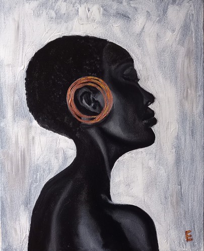 Original Painting Portrait African American Girl Wall Art Negro Black 20 x 16"