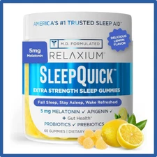 RELAXIUM Sleep Quick Gummies - Sleep Aid Support - Yummy Lemon - 60 Gummies