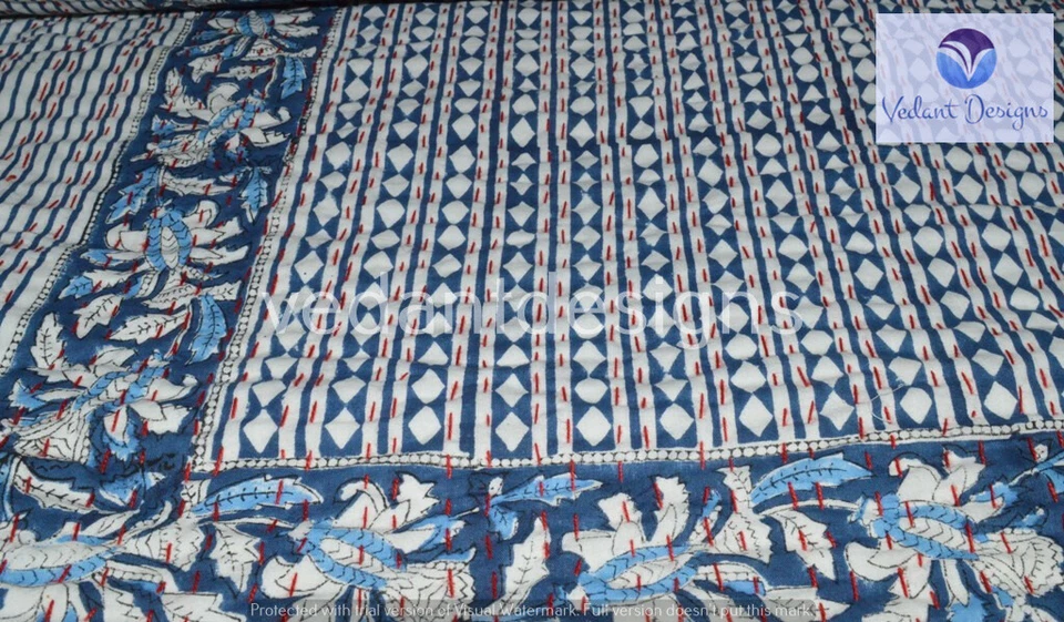 Edredón reversible de lunares hecho a mano Kantha Queen arte indio Foto 3 de 4