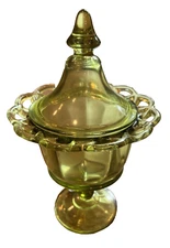 Green Imperial Glass Lattice Covered Candy Dish 6.25" tall