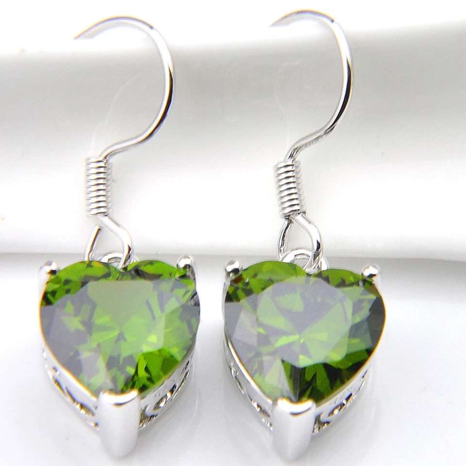 Камень для рождения любовь сердце Оливер перидот драгоценные камни серебро женщина подвеской крюк серьги - Изображение 2 из 4