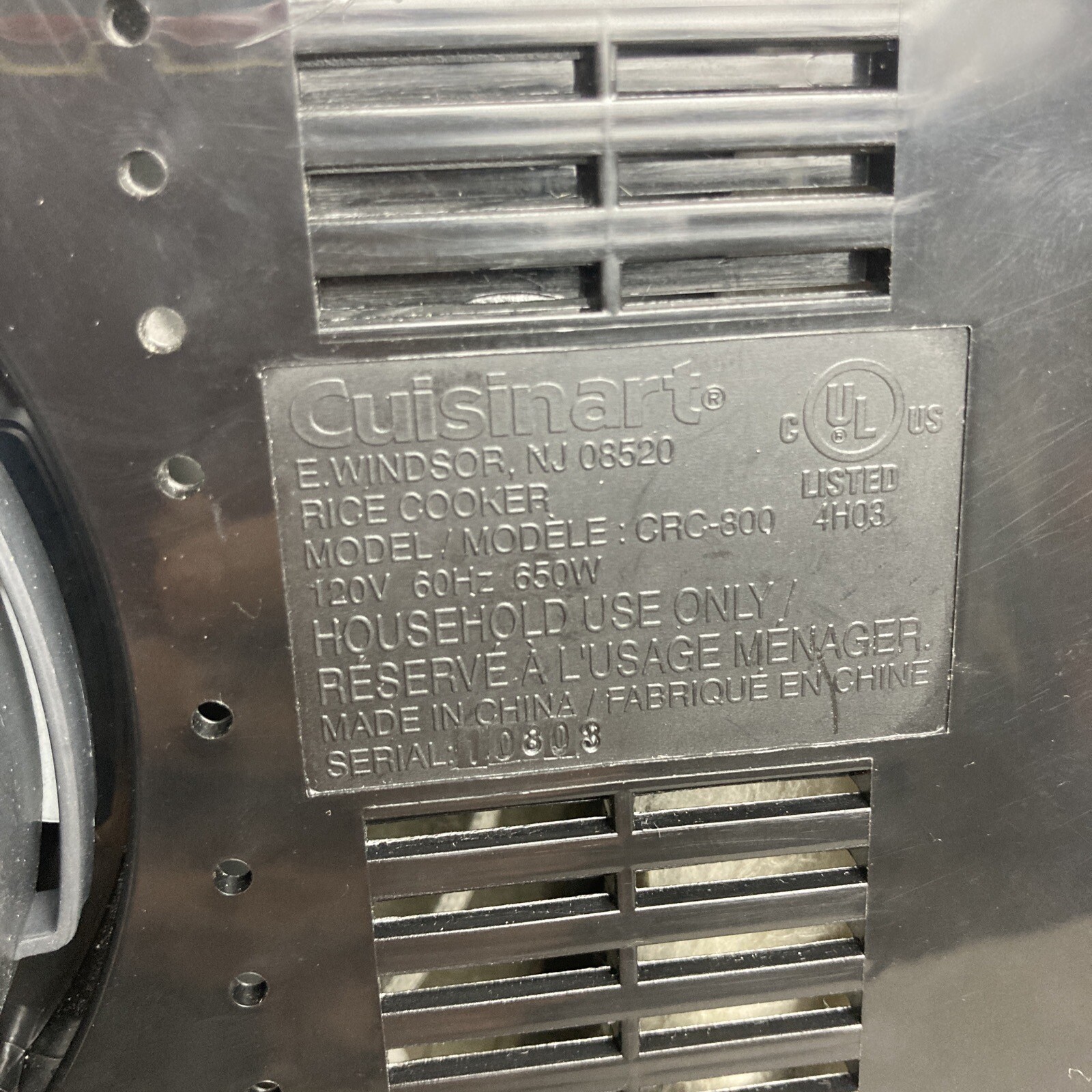 Cuisinart CRC-400 4-Cup Rice Cooker Steamer. OEM Replacement Base ONLY  