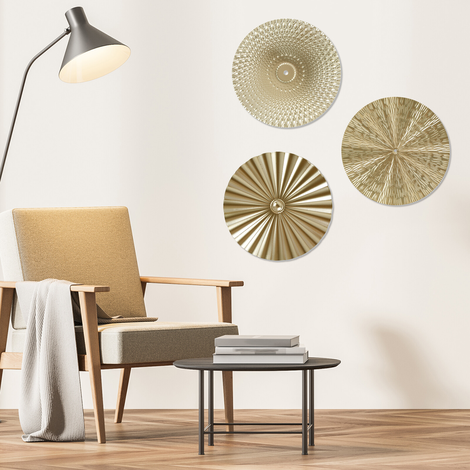 3Pcs Metal Plate Wall Decor Gold Disc Wall Art Modern Style Abstract