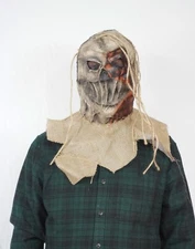 Halloween Costume Scarecrow/ Pumpkin Mask Latex & Burlap Realistic Mask Scary