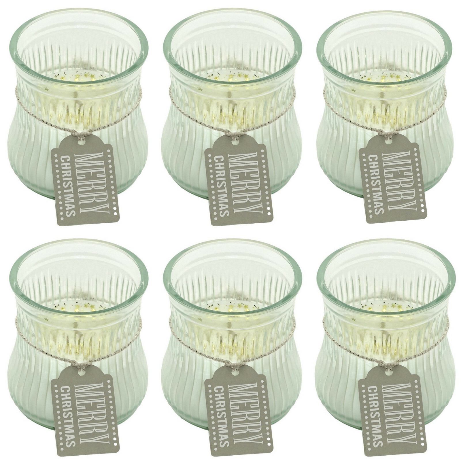 10 Stk. Kerzen im Glas 80x80mm Kerzengläser ohne Duft Windlicht Creme mit Sterne