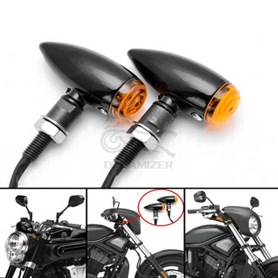 4x Mini Bullet Motorcycle Black Turn Signal Lights Amber Indicator For Harley - Image 4 of 4