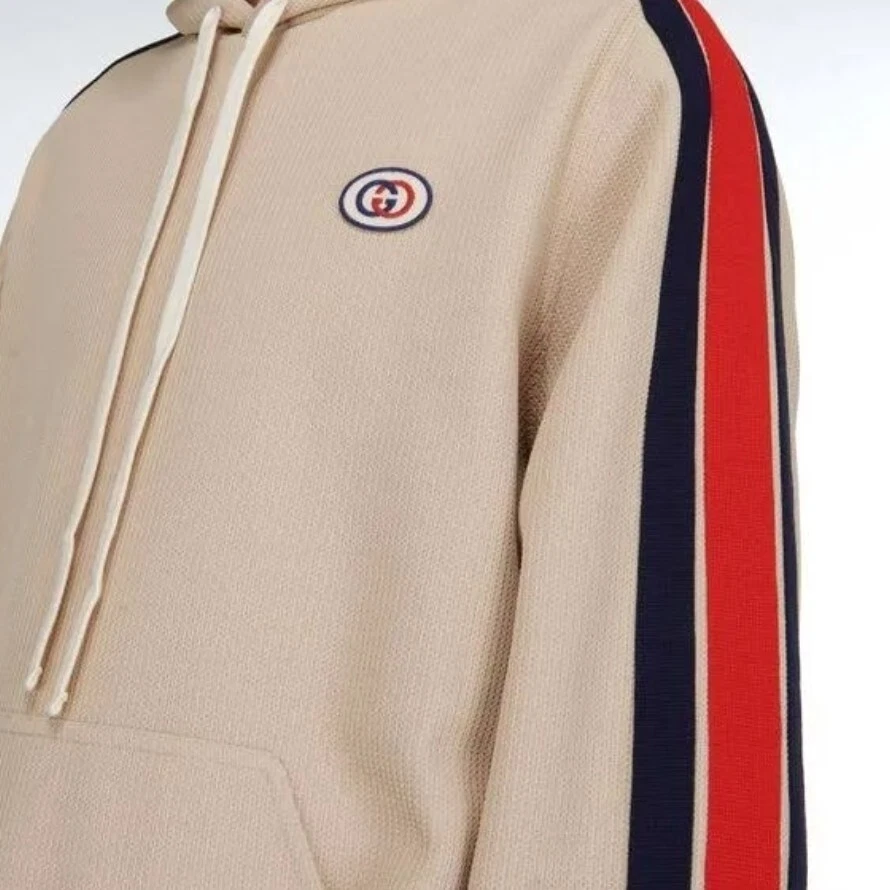 Felpa con cappuccio Gucci uomo beige GG a righe Taglia XXXL