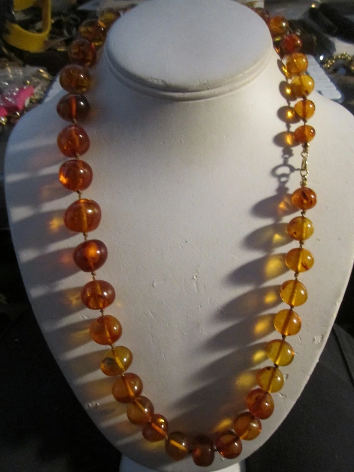 GENUINE BALTIC AMBER BEADED NECKLACE GRADUATED 22" - 14K GOLD CLASP - OFC-T3 - Image 3 of 4