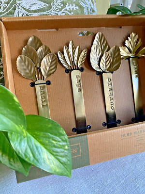 NEW Smith & Hawken 4pc Metal Herb Marker Set Gold Indoor/Outdoor 8.5''-9'' Tall