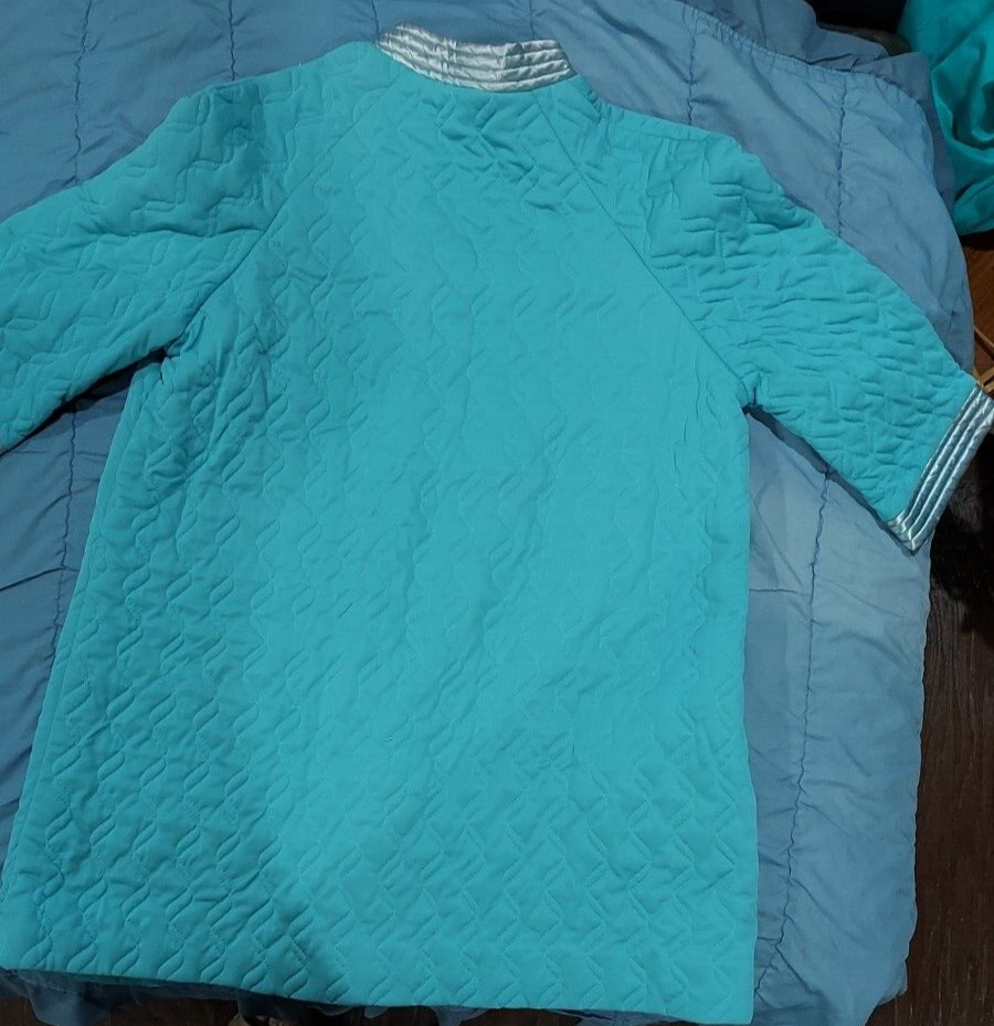 1950's Turquoise Quilted Bed Jacket Hip Length VG Gem