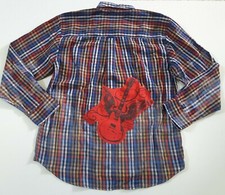 Upcycled Distressed Bleached Hand Dyed Ombre Country Grunge Rockabilly Shirt L