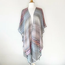 Cejon Frayed Hem Poncho Sz One Size