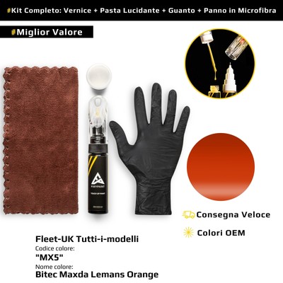 Touch Up Paint for Fleet UK All Models Kit MX5 Bitec Maxda Lemans Orang