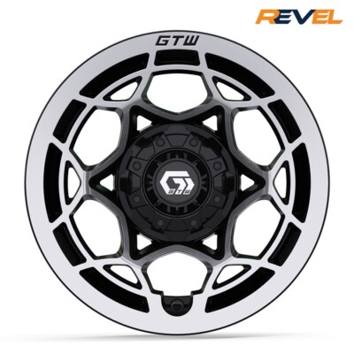 GTW Nexus 12'' Gloss Black & Silver Golf Cart Wheels, 12x7, ET -.25, Set of 4