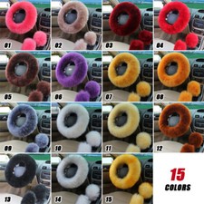 Car Steering Wheel Cover Furry 3pcs Fluffy Universal Fur Wool Protector 15 New