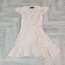 Minkpink Womens S Pastel Pink Ruffle Flutter Sleeve Wrap Dress Coquette Preppy