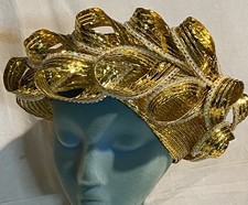 Jack McConnell Hat Gold Metallic Ribbons W/ Rhinestones  Red Feather Must See