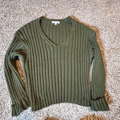 Vigoss Womens Olive Green Ribbed V-Neck Sweater VC-W02428A Size Large