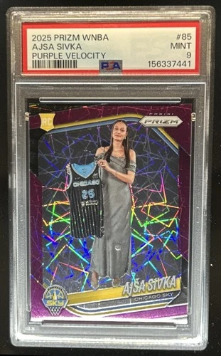 2025 Panini WNBA Prizm Ajsa Sivka RC Purple Velocity Rookie #/59 Sky PSA 9